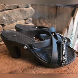 CROCS Black Heels with Rhinestone Detail